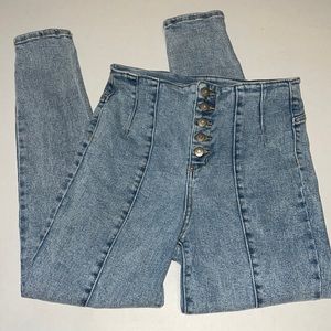 High waisted blue jeans